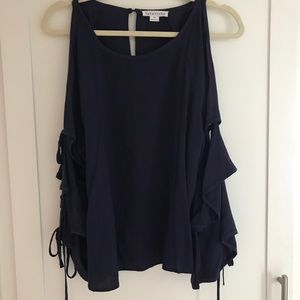 Navy Blue Bell Sleeve top